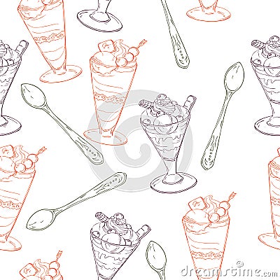 Parfait or ice cream pattern. Hand drawn vector illustration. Cartoon Illustration